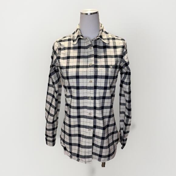 Filson Shirt Womens Small Black White Plaid Cotton Flannel Button Down Workwear - Picture 1 of 12